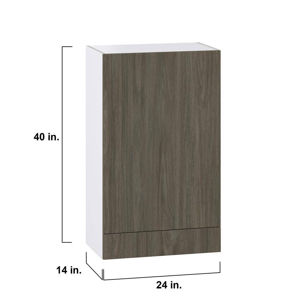 J COLLECTION Medora Textured 24 in. W x 40 in. H x 14 in. D Slab Walnut Assembled Wall Kitchen Cabinet with 1-Draw