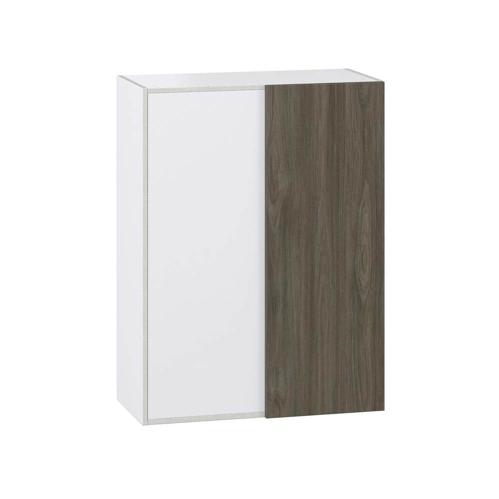 J COLLECTION Medora Textured 30 in. W x 40 in. H x 14 in. D Slab Walnut Assembled Wall Blind corner Kitchen Cabinet