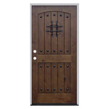 36 in. x 80 in. Walnut Right-Hand Inswing Arched 2-Panel V-Groove Speak Easy Stained Alder Prehung Front Door