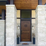 36 in. x 80 in. Walnut Right-Hand Inswing Arched 2-Panel V-Groove Speak Easy Stained Alder Prehung Front Door
