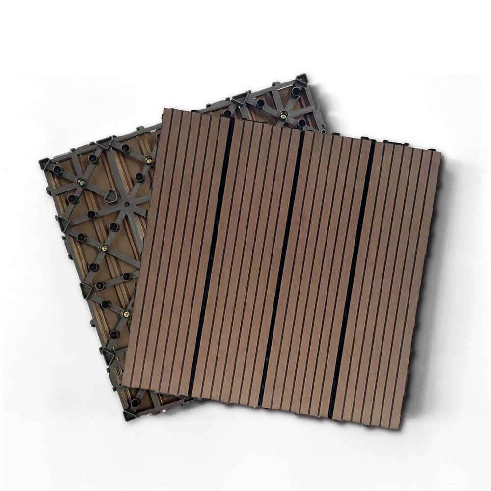 WRIGHTMASTER 0.98ft. x 0.98ft. Wood & Plastic Composite Interlocking Deck Tile in Walnut Vertical Stripes (19 sq. ft. per Box)
