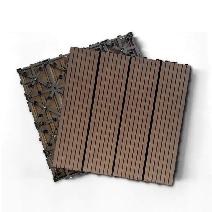 WRIGHTMASTER 0.98ft. x 0.98ft. Wood & Plastic Composite Interlocking Deck Tile in Walnut Vertical Stripes (19 sq. ft. per Box)