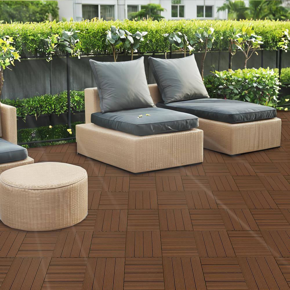 WRIGHTMASTER 0.98ft. x 0.98ft. Wood & Plastic Composite Interlocking Deck Tile in Walnut Vertical Stripes (19 sq. ft. per Box)