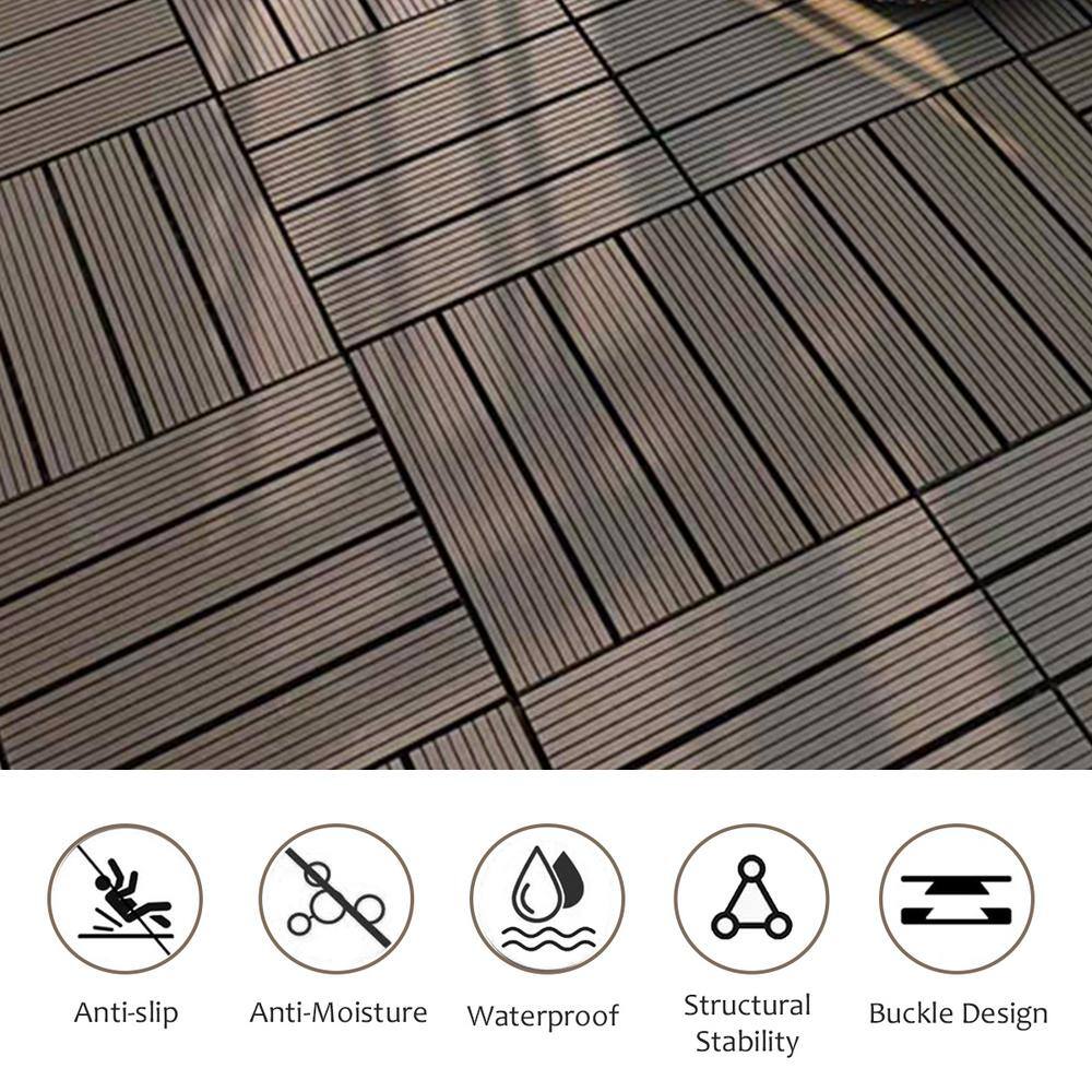 WRIGHTMASTER 0.98ft. x 0.98ft. Wood & Plastic Composite Interlocking Deck Tile in Walnut Vertical Stripes (19 sq. ft. per Box)