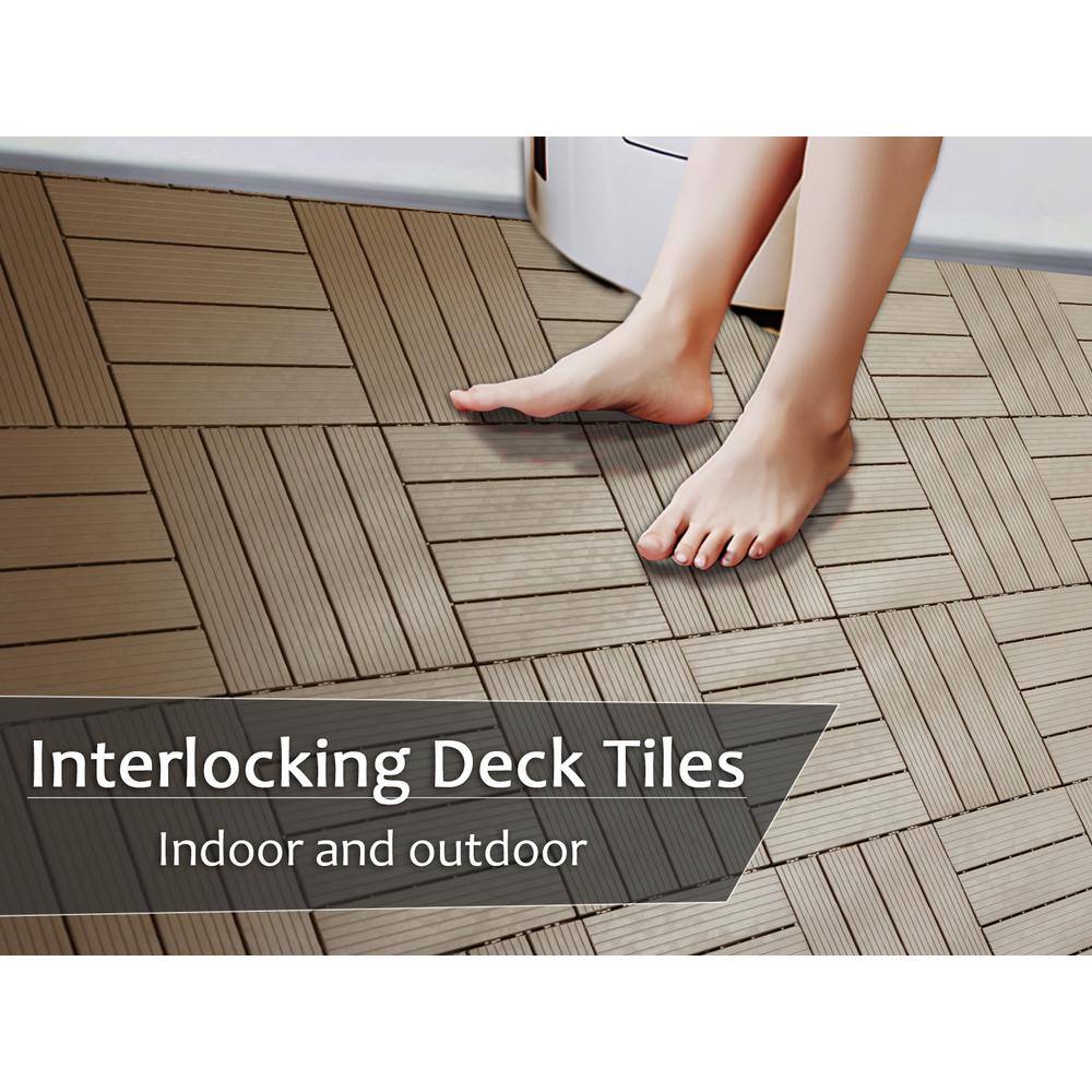 WRIGHTMASTER 0.98ft. x 0.98ft. Quick Deck PVC Plastic Interlocking Deck Tile in Walnut (33.5 sq. ft. Per Box)
