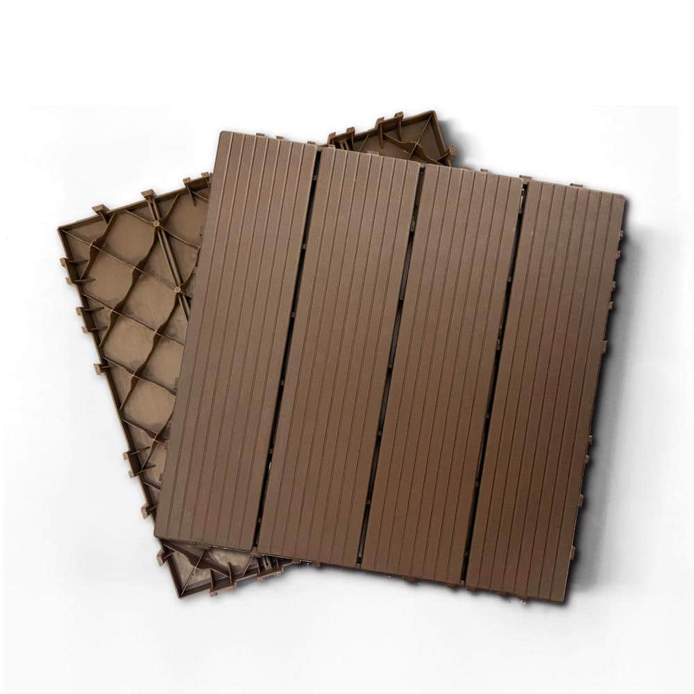 WRIGHTMASTER 0.98ft. x 0.98ft. Quick Deck PVC Plastic Interlocking Deck Tile in Walnut (33.5 sq. ft. Per Box)