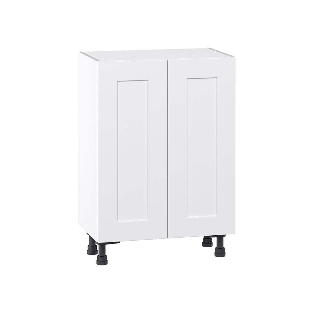 J COLLECTION Wallace Painted Warm White Shaker Assembled Shallow Base Kitchen Cabinet with Door (24 in. W x 34.5 in. H x 14 in. D)