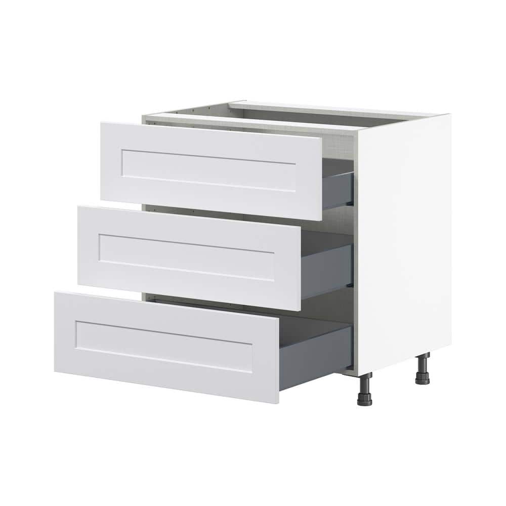 J COLLECTION Wallace Painted Warm White Shaker Assembled Base Kitchen Cabinet with 3 Drawers (30 in. W x 34.5 in. H x 24 in. D)