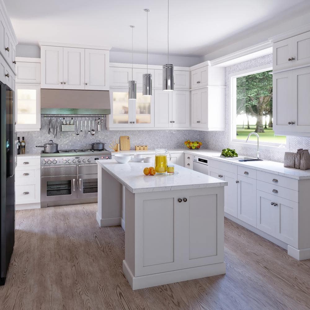 J COLLECTION 30 in. W x 94.5 in. H x 24 in. D Wallace Painted Warm White Shaker Assembled Pantry Micro Kitchen Cabinet with Drawers
