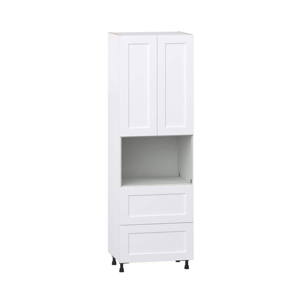 J COLLECTION 30 in. W x 94.5 in. H x 24 in. D Wallace Painted Warm White Shaker Assembled Pantry Micro Kitchen Cabinet with Drawers