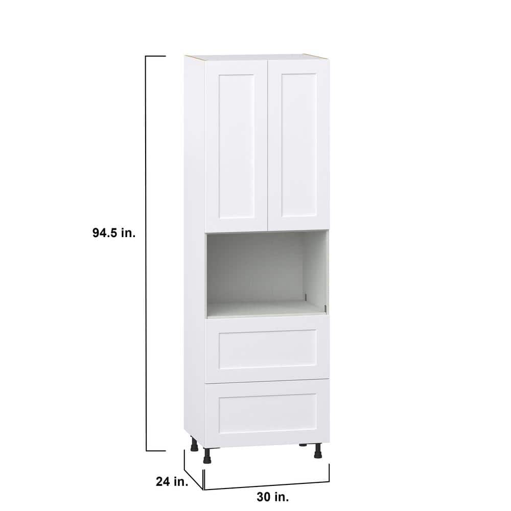 J COLLECTION 30 in. W x 94.5 in. H x 24 in. D Wallace Painted Warm White Shaker Assembled Pantry Micro Kitchen Cabinet with Drawers