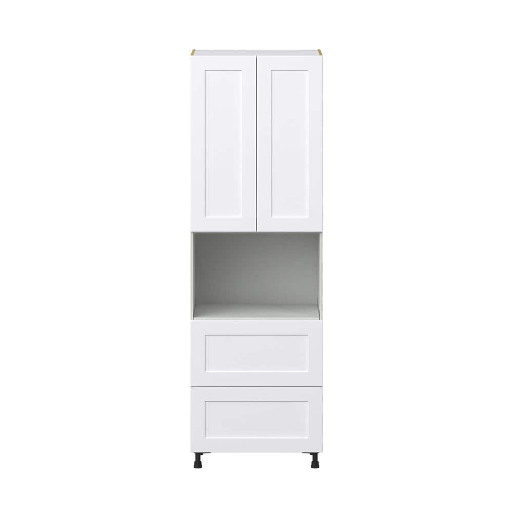 J COLLECTION 30 in. W x 94.5 in. H x 24 in. D Wallace Painted Warm White Shaker Assembled Pantry Micro Kitchen Cabinet with Drawers
