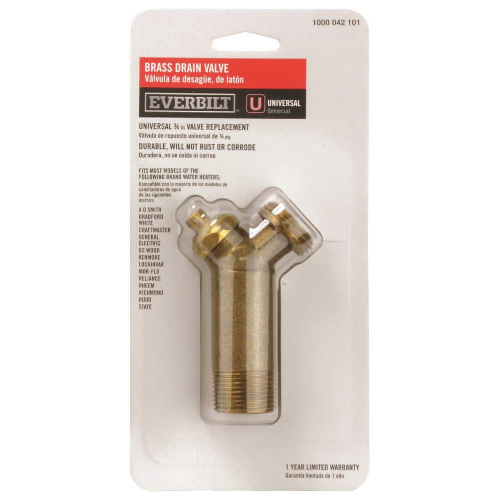 Everbilt Brass Drain Valve for Tank-Type Water Heaters, 3/4 in. NPT x Male Hose