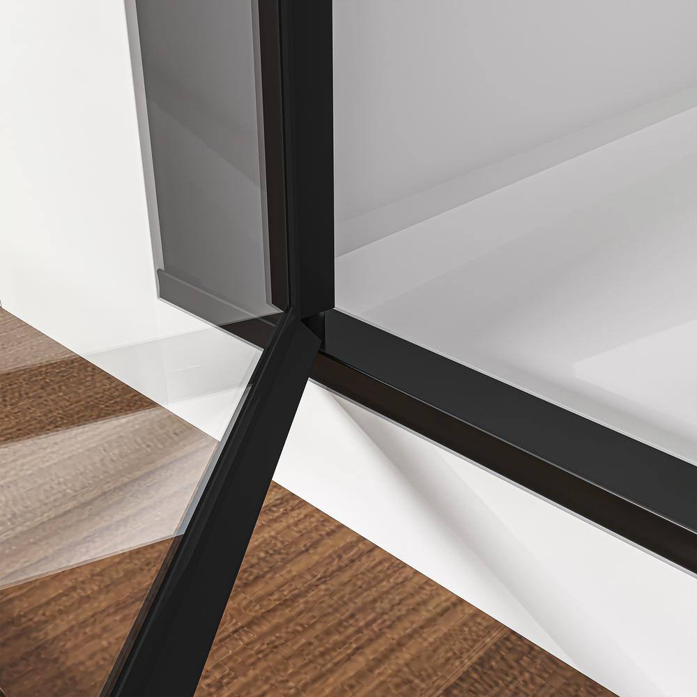 waterpar 30 to 32 in. W x 72 in. H Pivot Swing Frameless Shower Door in Black with Clear Glass