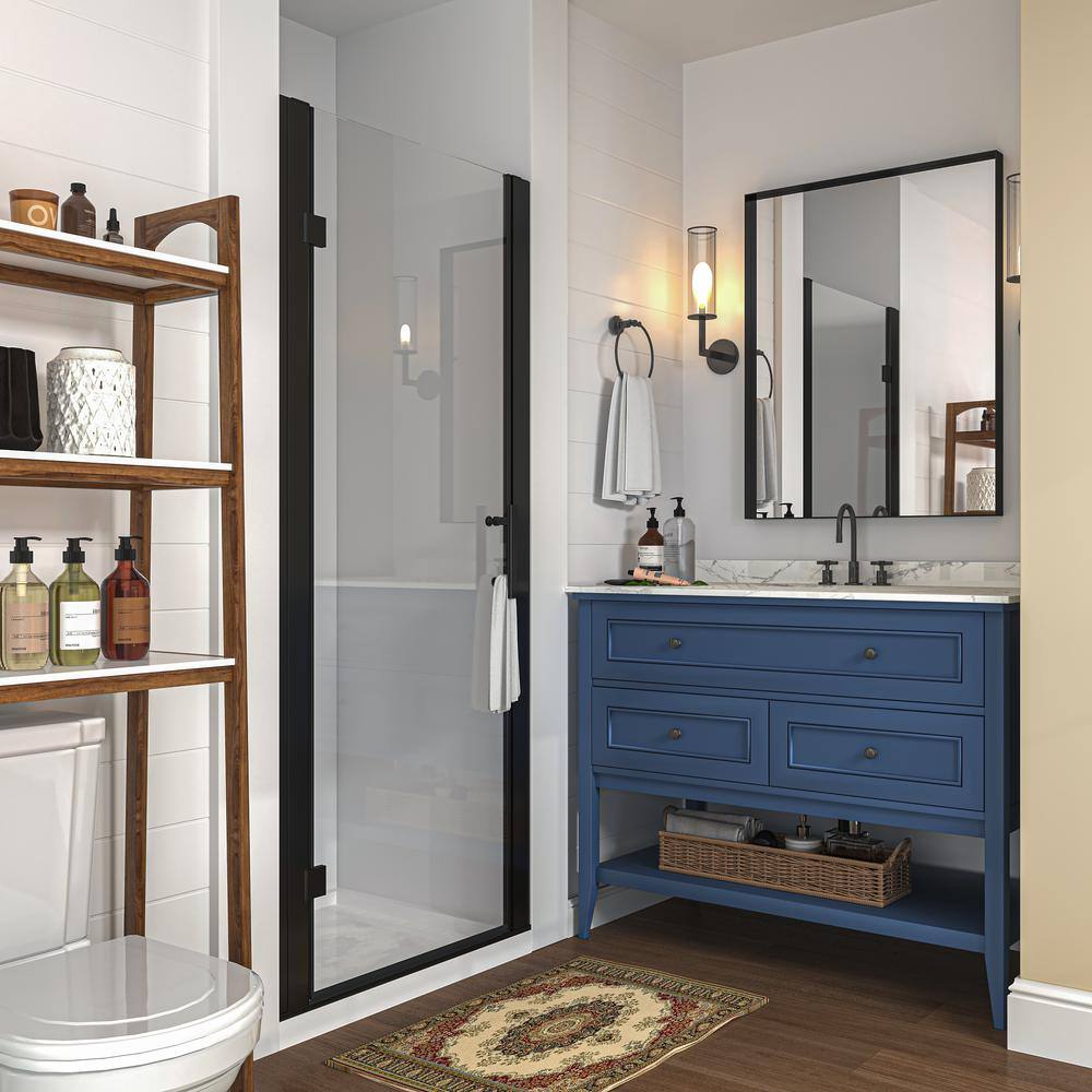 waterpar 30 to 32 in. W x 72 in. H Pivot Swing Frameless Shower Door in Black with Clear Glass