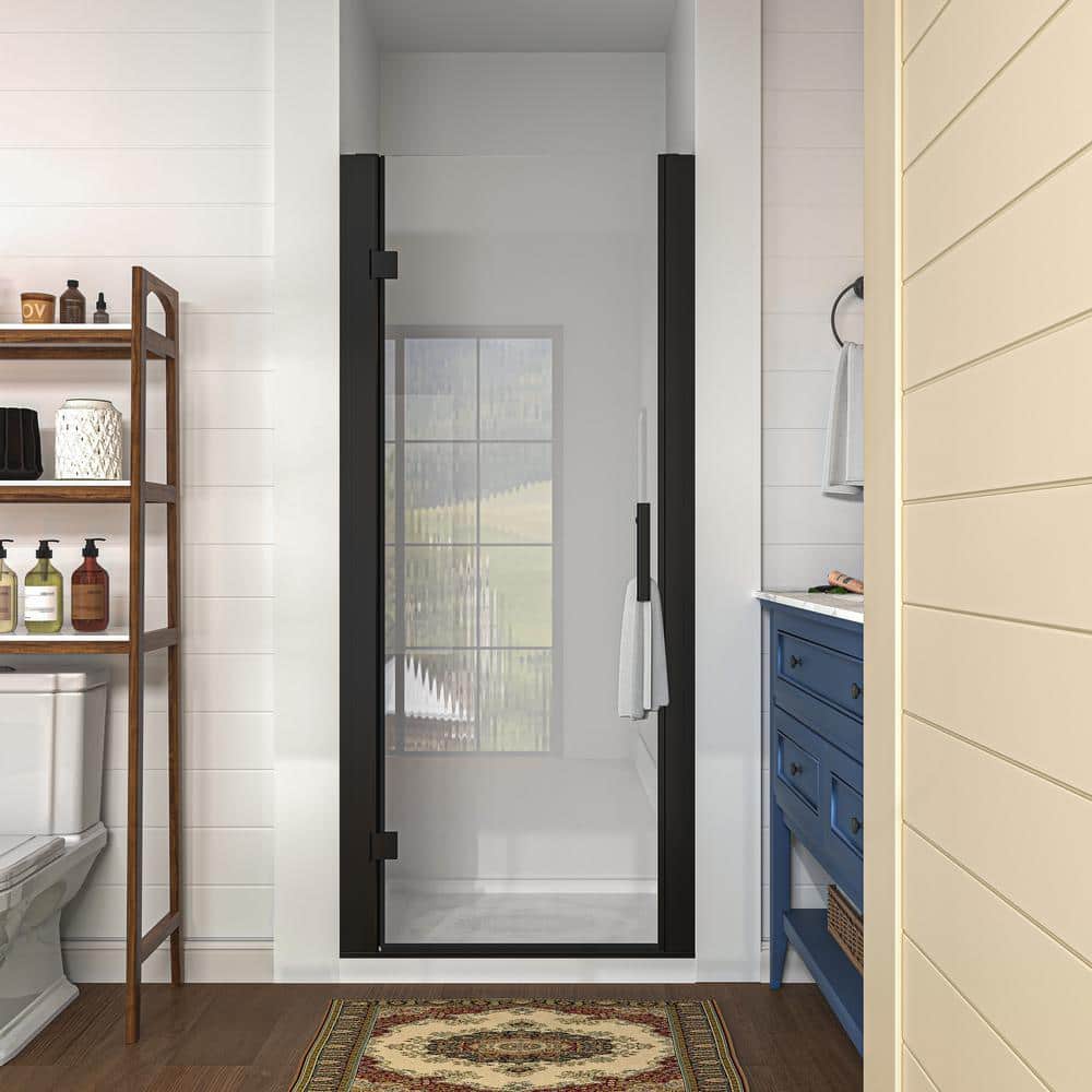 waterpar 30 to 32 in. W x 72 in. H Pivot Swing Frameless Shower Door in Black with Clear Glass