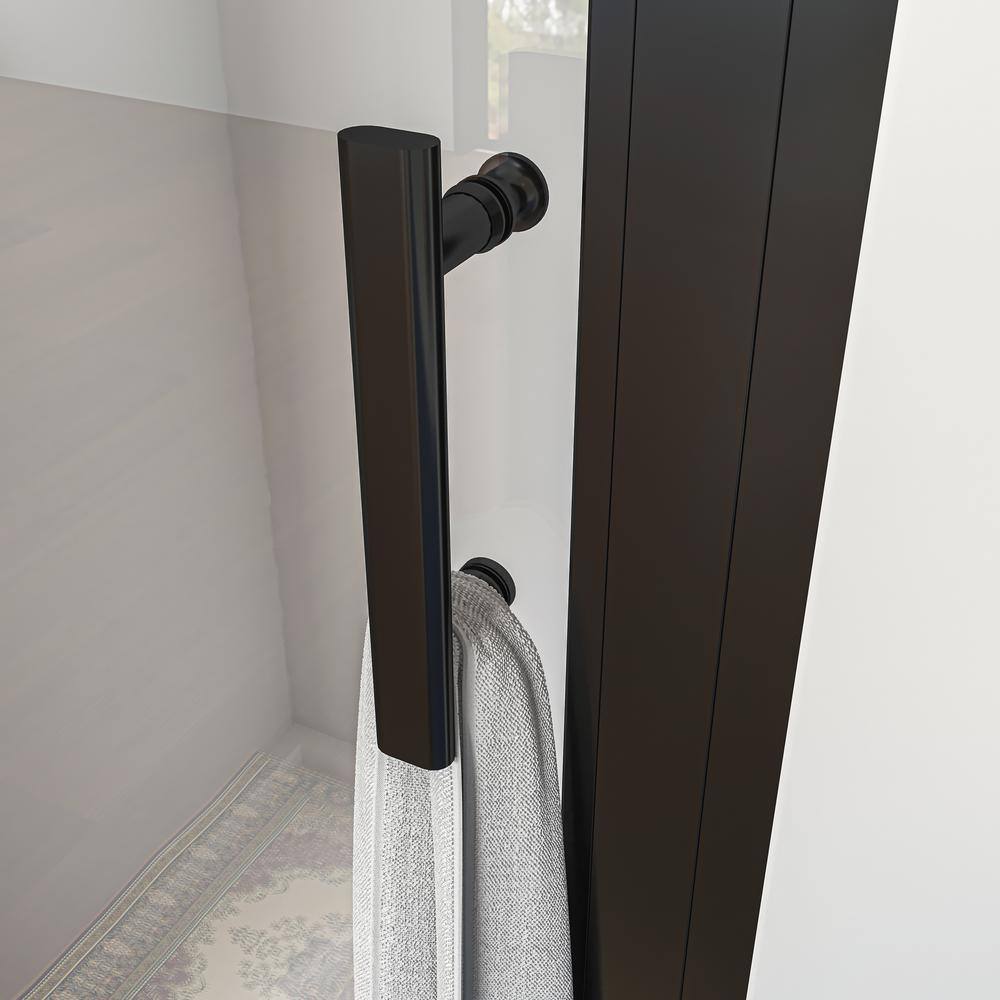 waterpar 30 to 32 in. W x 72 in. H Pivot Swing Frameless Shower Door in Black with Clear Glass