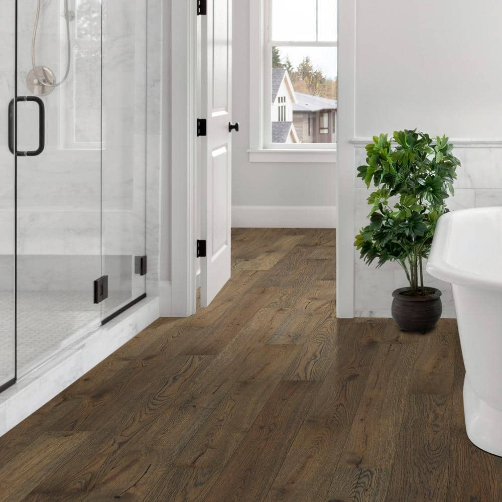 Sure+ Weathered Oak White Oak 1/4 in. T x 6.5 in. W Click Lock Hand Scraped Engineered Hardwood Flooring (21.7 sqft/case)