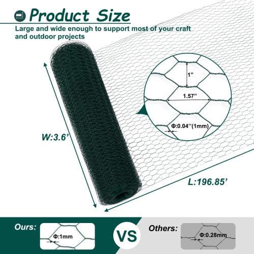 3.6 ft. x 196.85 ft. Galvanized Hexagonal Floral Green Welded  Wire, Outdoor Anti-Rust Chicken Wire Poultry Netting