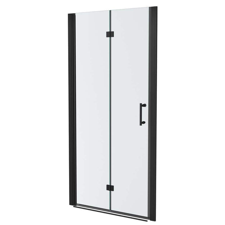 WELLFOR 32 in. W x 72 in. H Bifold Frameless Shower Door with Tempered Clear Glass in Matte Black