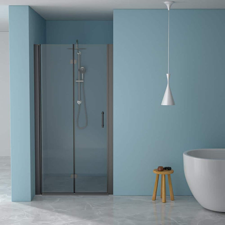 WELLFOR 34 in. W x 72 in. H Bifold Frameless Shower Door with Tempered Clear Glass in Matte Black
