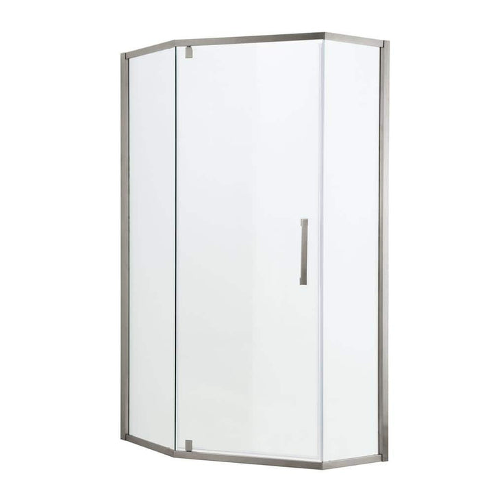 WELLFOR 34 in. x 72 in. Neo Angle Pivot Semi Frameless Corner Shower Enclosure in Brushed Nickel