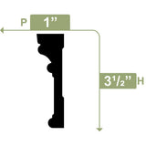 Ekena Millwork 3-1/2 in. x 1 in. x 96 in. RB3 Casing Moulding, PVC (12-Pack)