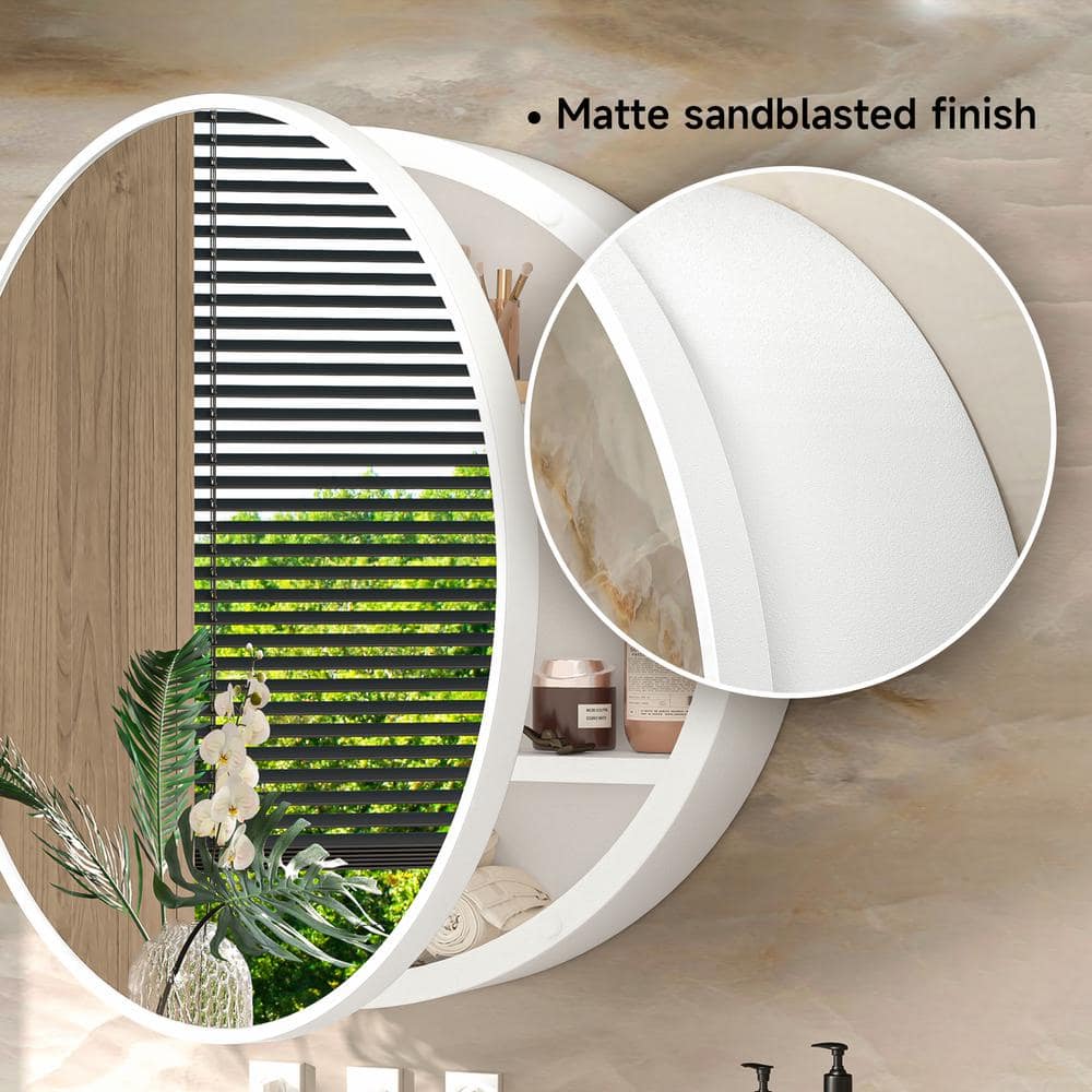 KeonJinn 20 in. W x 20 in. H Round White Metal Framed Recessed/Surface Mount Medicine Cabinet with Mirror