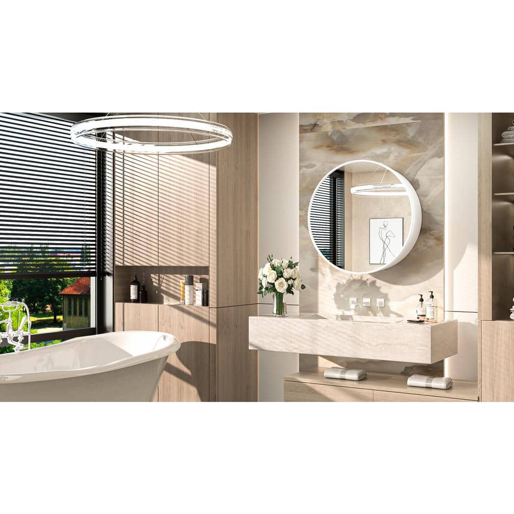 KeonJinn 20 in. W x 20 in. H Round White Metal Framed Recessed/Surface Mount Medicine Cabinet with Mirror