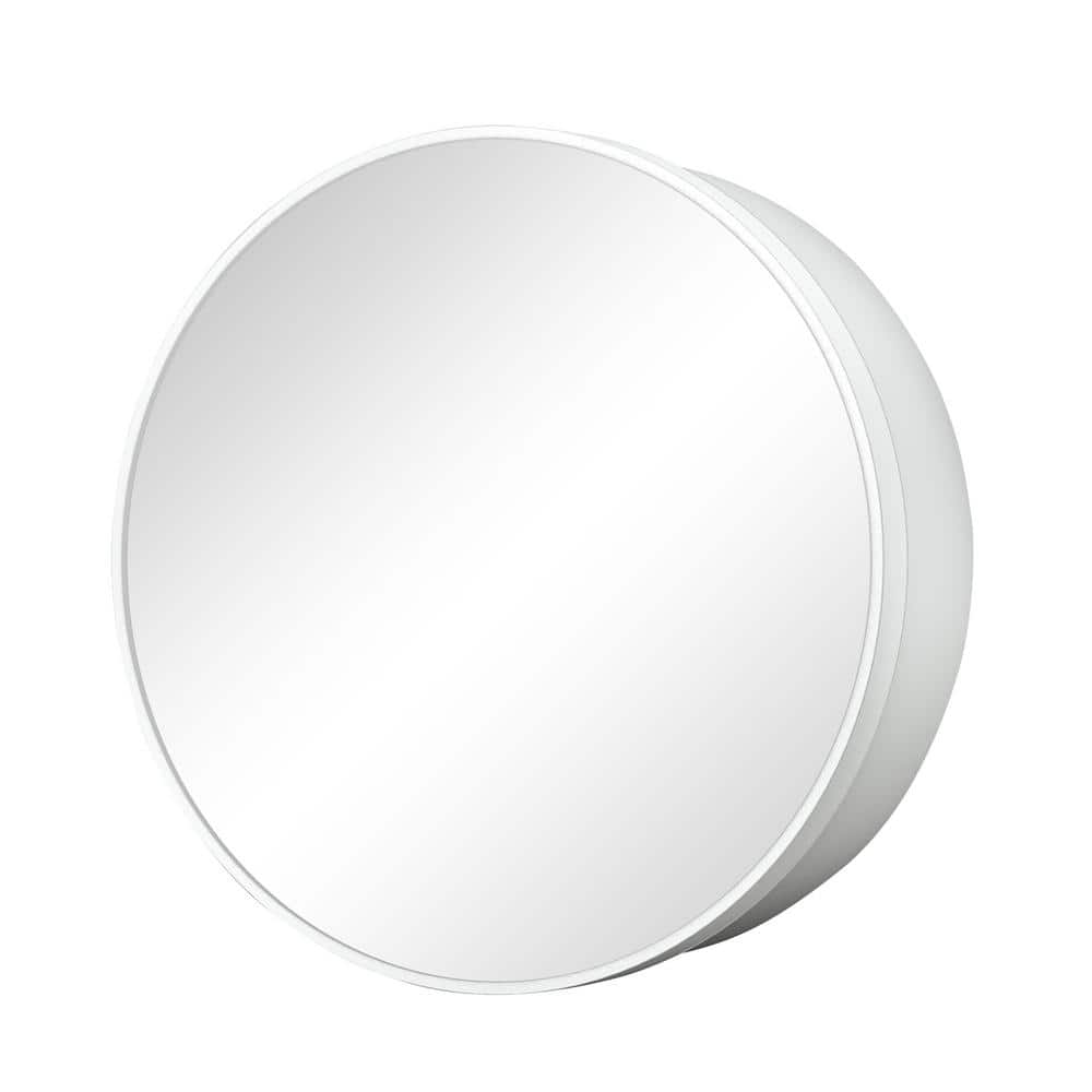 KeonJinn 20 in. W x 20 in. H Round White Metal Framed Recessed/Surface Mount Medicine Cabinet with Mirror