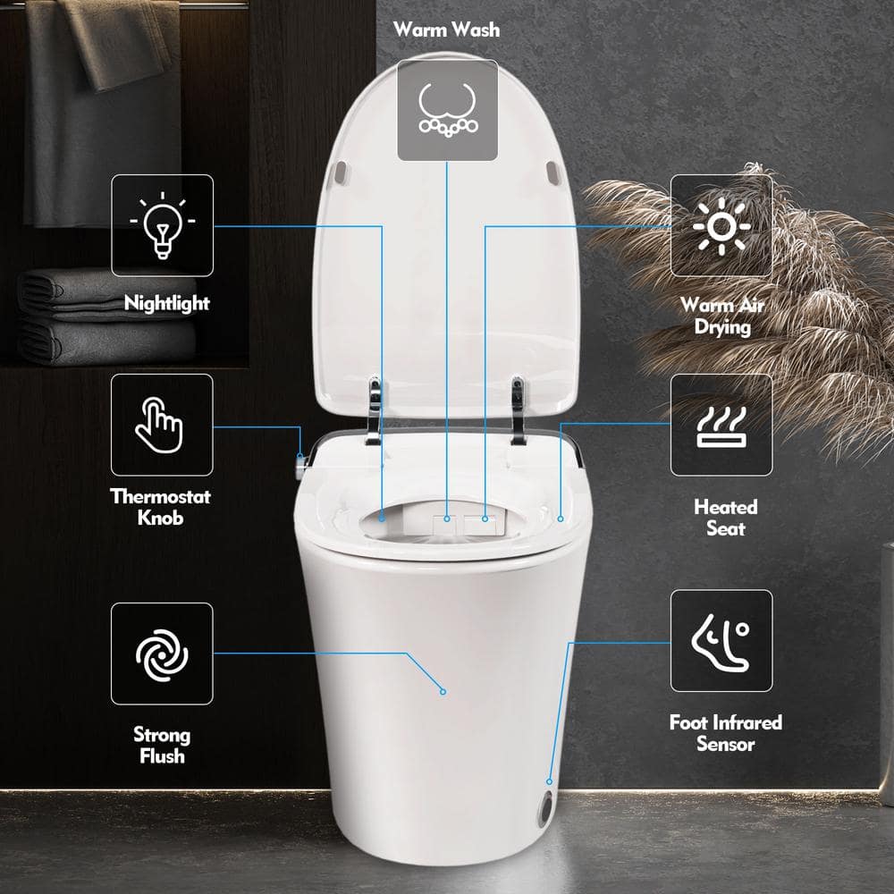 Abruzzo Elongated Smart Bidet Toilet in White with Heated Seat, Remote Control, and Dryer