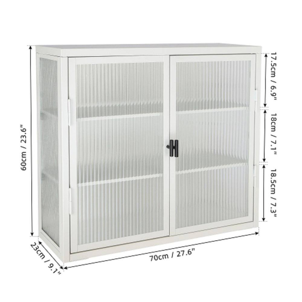 Adrinfly 27.60 in. L x 9.10 in. H x 23.60 in. W Double Glass Door Assembled Wall Cabinet with Detachable Shelves in White