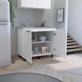 Adrinfly 39.40 in. D x 20.70 in. W Undermount Stainless Steel White Utility Sink with 2-Doors, 2-Shelves and Large Countertop