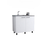 Adrinfly 39.40 in. D x 20.70 in. W Undermount Stainless Steel White Utility Sink with 2-Doors, 2-Shelves and Large Countertop