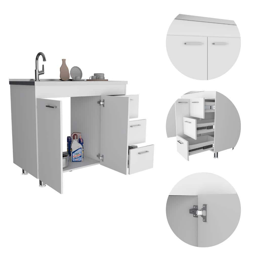 Adrinfly 20.67 in. x 38.37 in. Freestanding Wood Laundry Sink with Cabinet in White