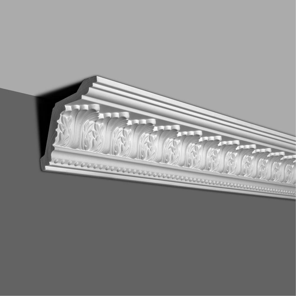 American Pro Decor 5 in. x 4-3/8 in. x 96 in. Acanthus and Dots Polyurethane Crown Moulding Pro Pack 16 LF (2-Pack)