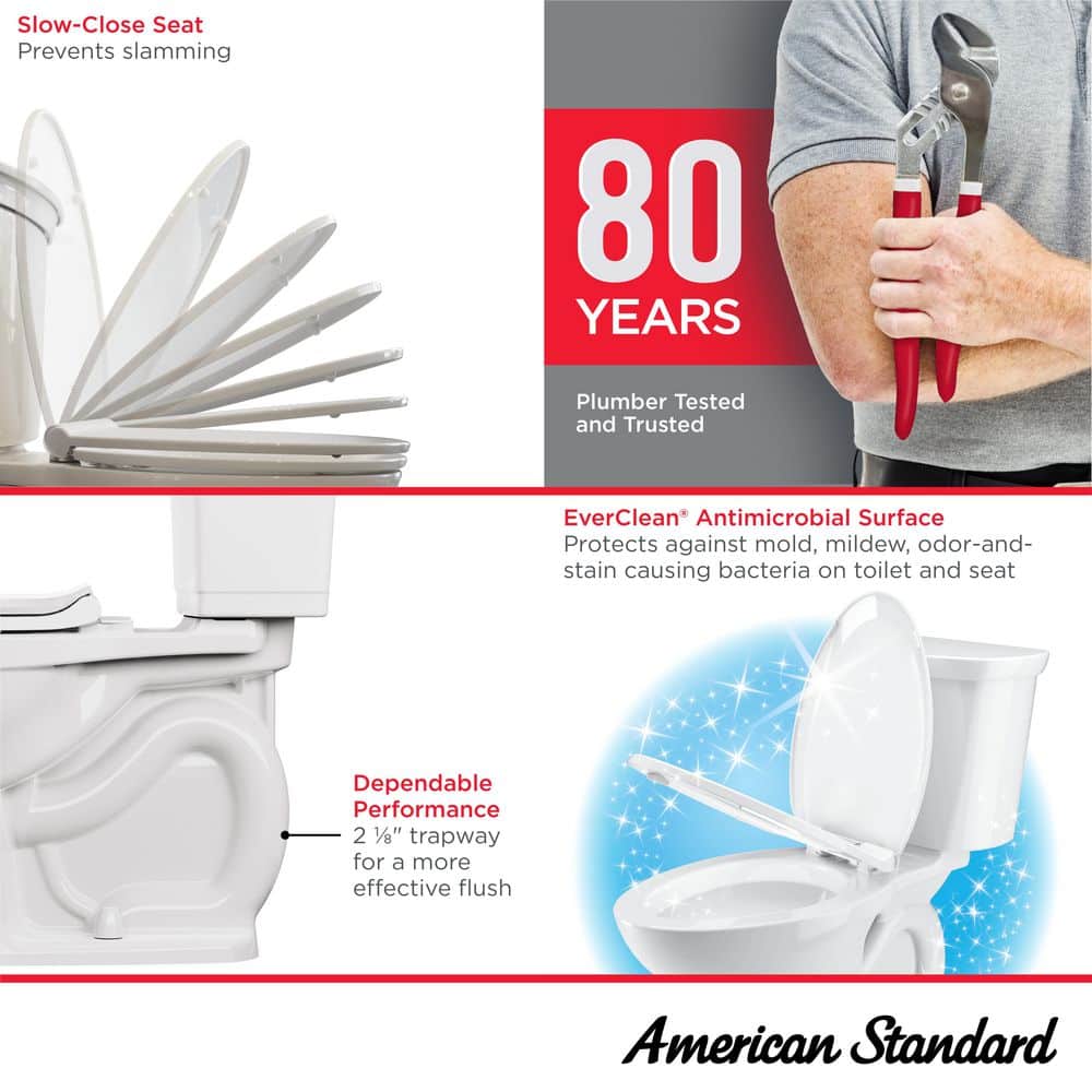 American Standard Cadet White Round Chair Height 2-Piece Toilet, 12-in Rough-In, ADA Compliant