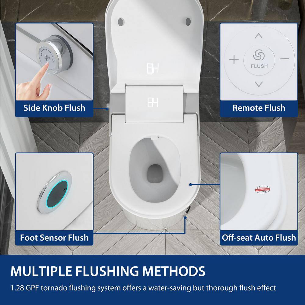 Amucolo 1-Piece Smart Bidet Toilet with Heated Seat & Auto Sensor Flush in White