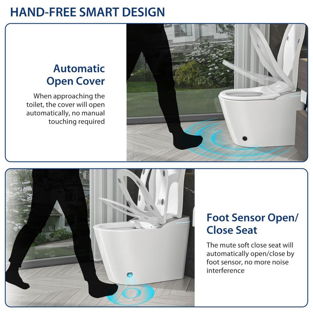 Amucolo 1-Piece Smart Bidet Toilet with Heated Seat & Auto Sensor Flush in White