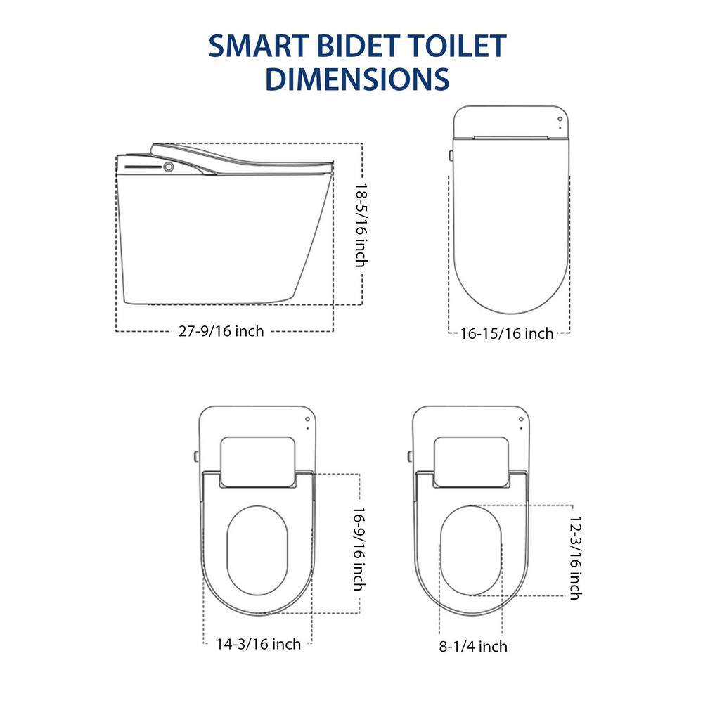 Amucolo 1-Piece Smart Bidet Toilet with Heated Seat & Auto Sensor Flush in White