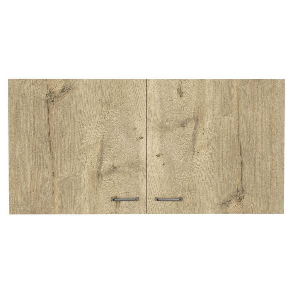 Amucolo 39.3 in. W x 12.6 in. D x 19.3 in. H White and Light Oak Wood Ready to Assemble Wall Kitchen Cabinet with Double Doors