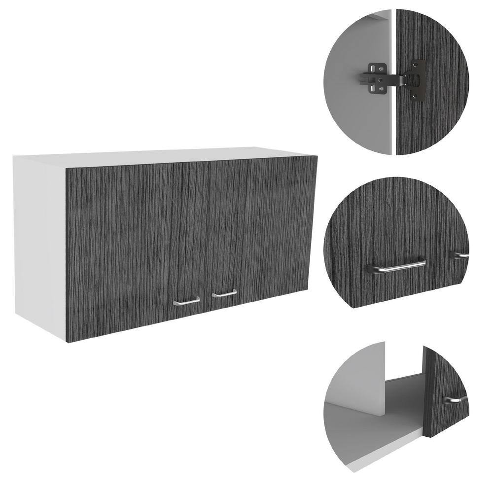 Amucolo 39.3 in. W x 12.6 in. D x 19.3 in. H White and Smokey Gray Ready to Assemble Wall Kitchen Cabinet with Double Doors
