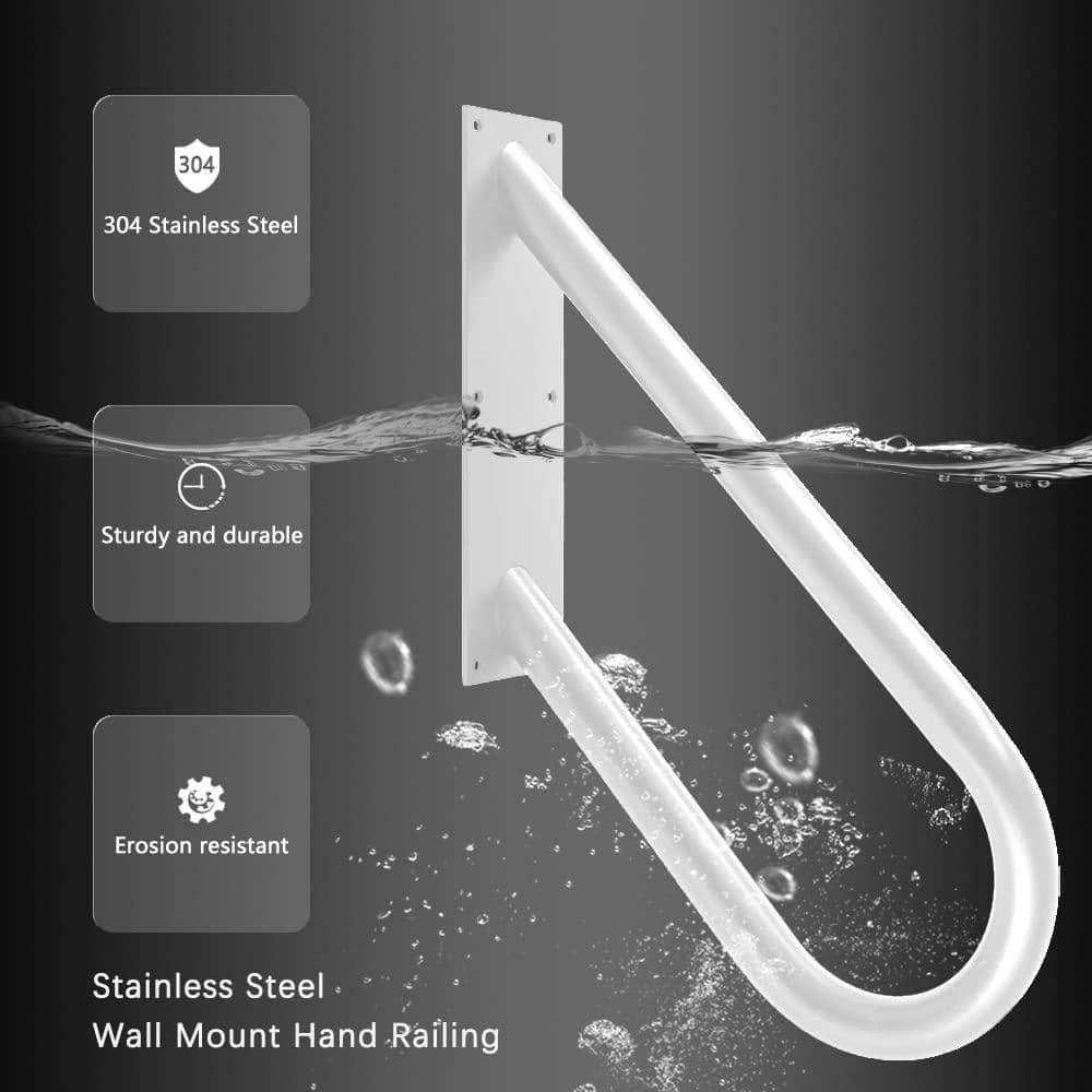 Angel Sar 18 in. Metal Handrails for Outdoor Steps Wall Mount, U-Shaped Handrail with Powder Coated, Stair Handrails for 1-2 Steps