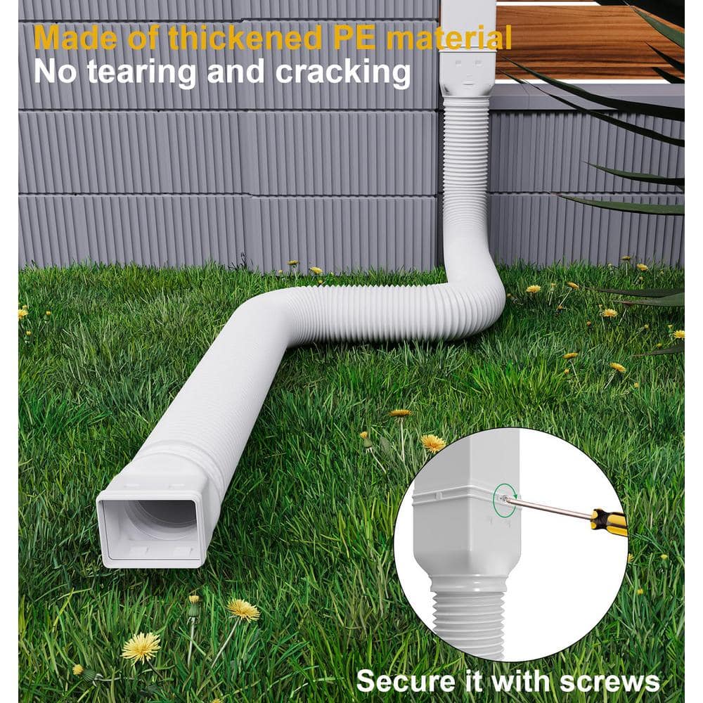 Angel Sar White Rain Gutter Downspout Extensions, Downspout Extender for Rainwater Drainage Flexible From 21 to 66 in.