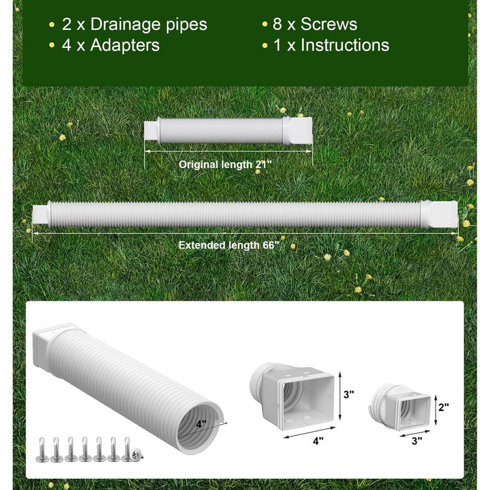 Angel Sar White Rain Gutter Downspout Extensions, Downspout Extender for Rainwater Drainage Flexible From 21 to 66 in. (2-Pack)
