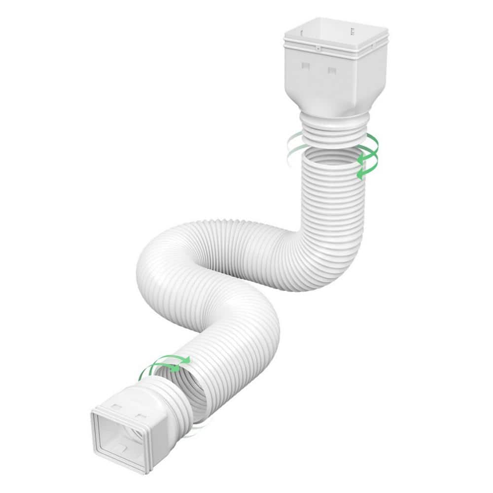 Angel Sar White Rain Gutter Downspout Extensions, Downspout Extender for Rainwater Drainage Flexible From 21 to 66 in. (2-Pack)