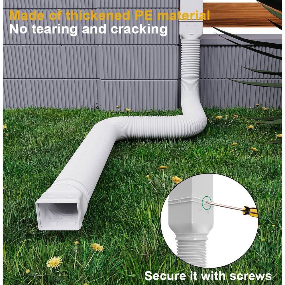 Angel Sar White Rain Gutter Downspout Extensions, Downspout Extender for Rainwater Drainage Flexible From 21 to 66 in. (2-Pack)
