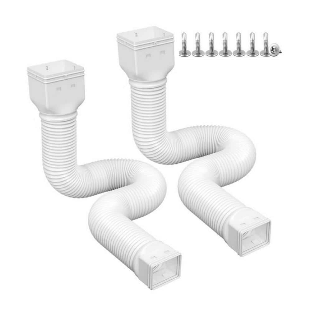 Angel Sar White Rain Gutter Downspout Extensions, Downspout Extender for Rainwater Drainage Flexible From 21 to 66 in. (2-Pack)