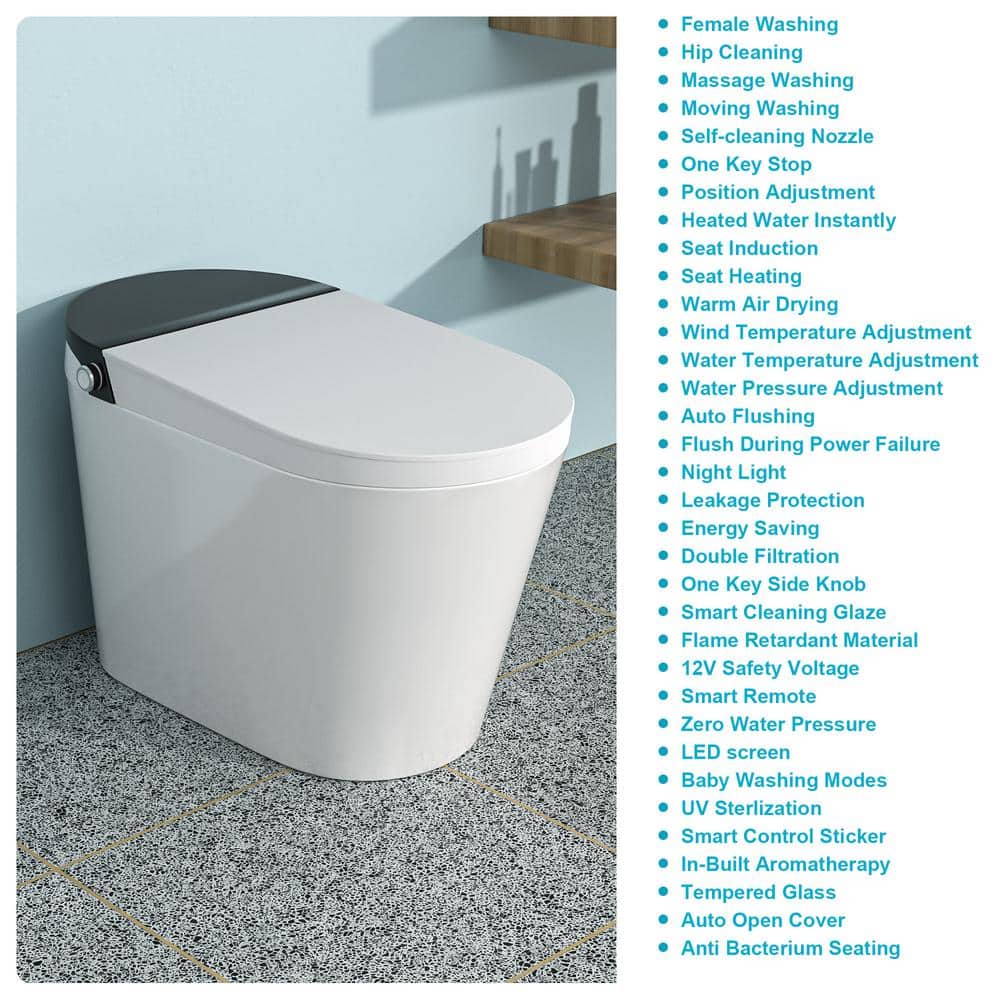 ANGELES HOME Smart Elongated Bidet Toilet with Auto Features, 1.28 GPF, White