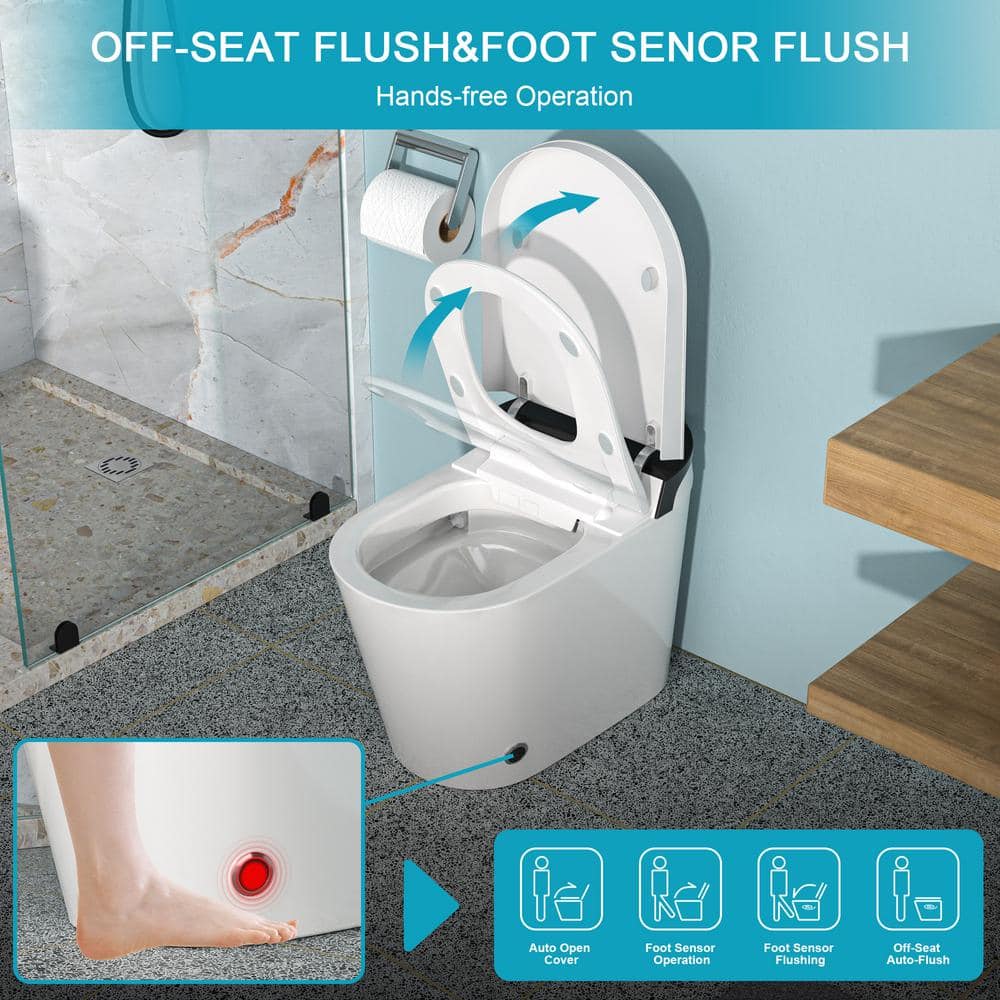 ANGELES HOME Smart Elongated Bidet Toilet with Auto Features, 1.28 GPF, White